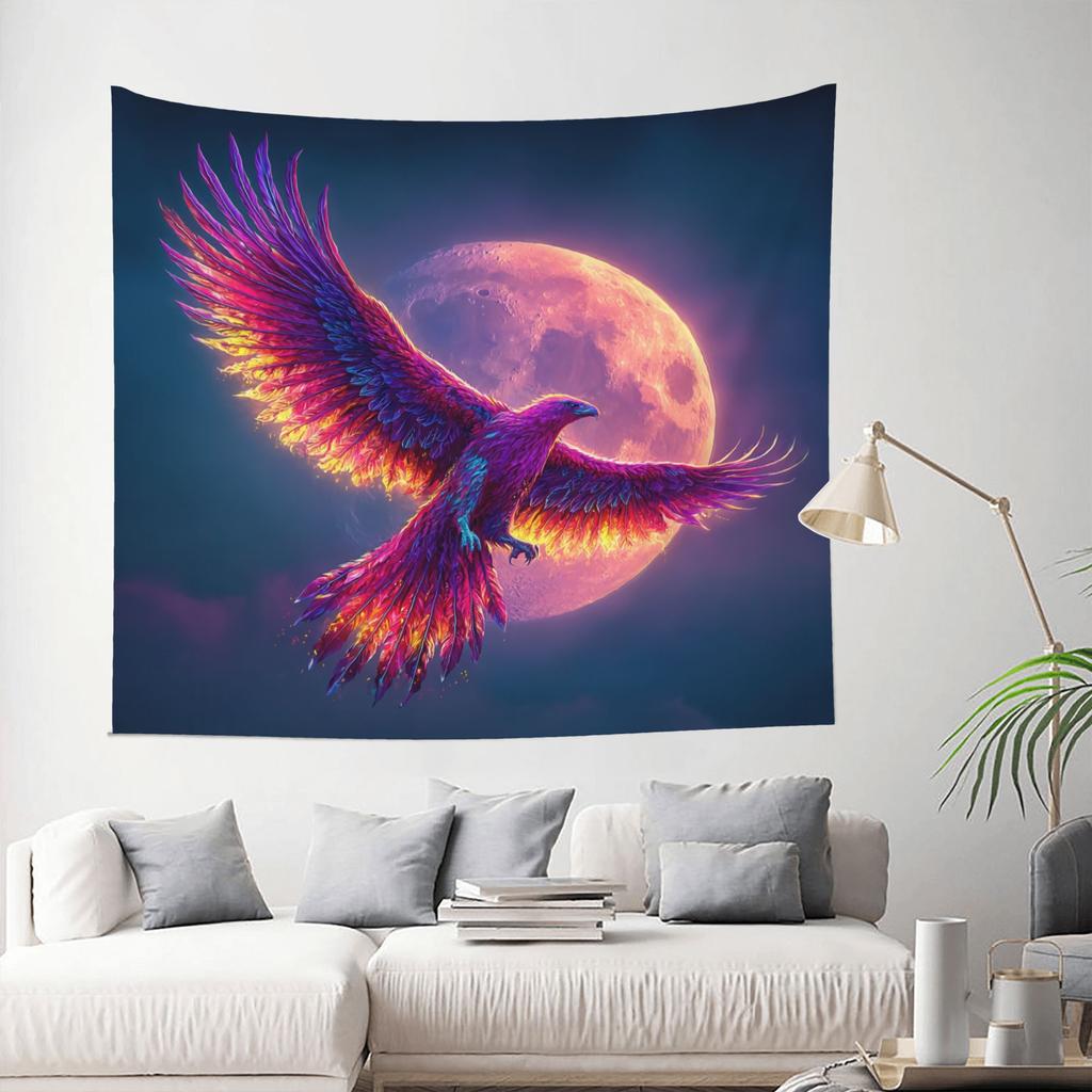 Phoenix Moon Sky Wall Tapestry 2D HD Printing Fantasy Bird Art Cosmic Decor Home Interior Design Living Room Wallpaper