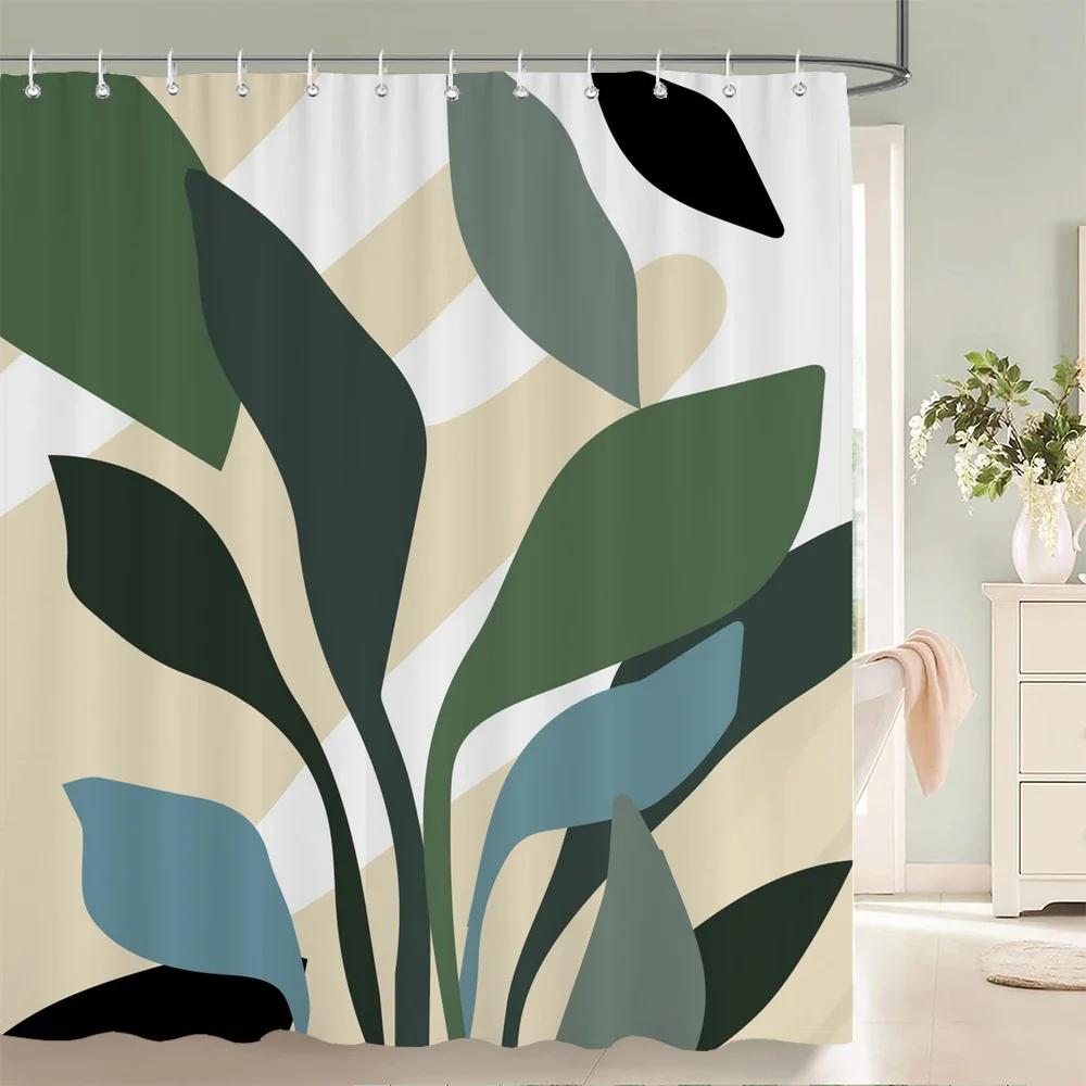 Nordic Wind Shower Curtain Rustic Geometric Morandi Color Shower Curtains Abstract Print Fabric Bathroom Bath Curtain With Hooks