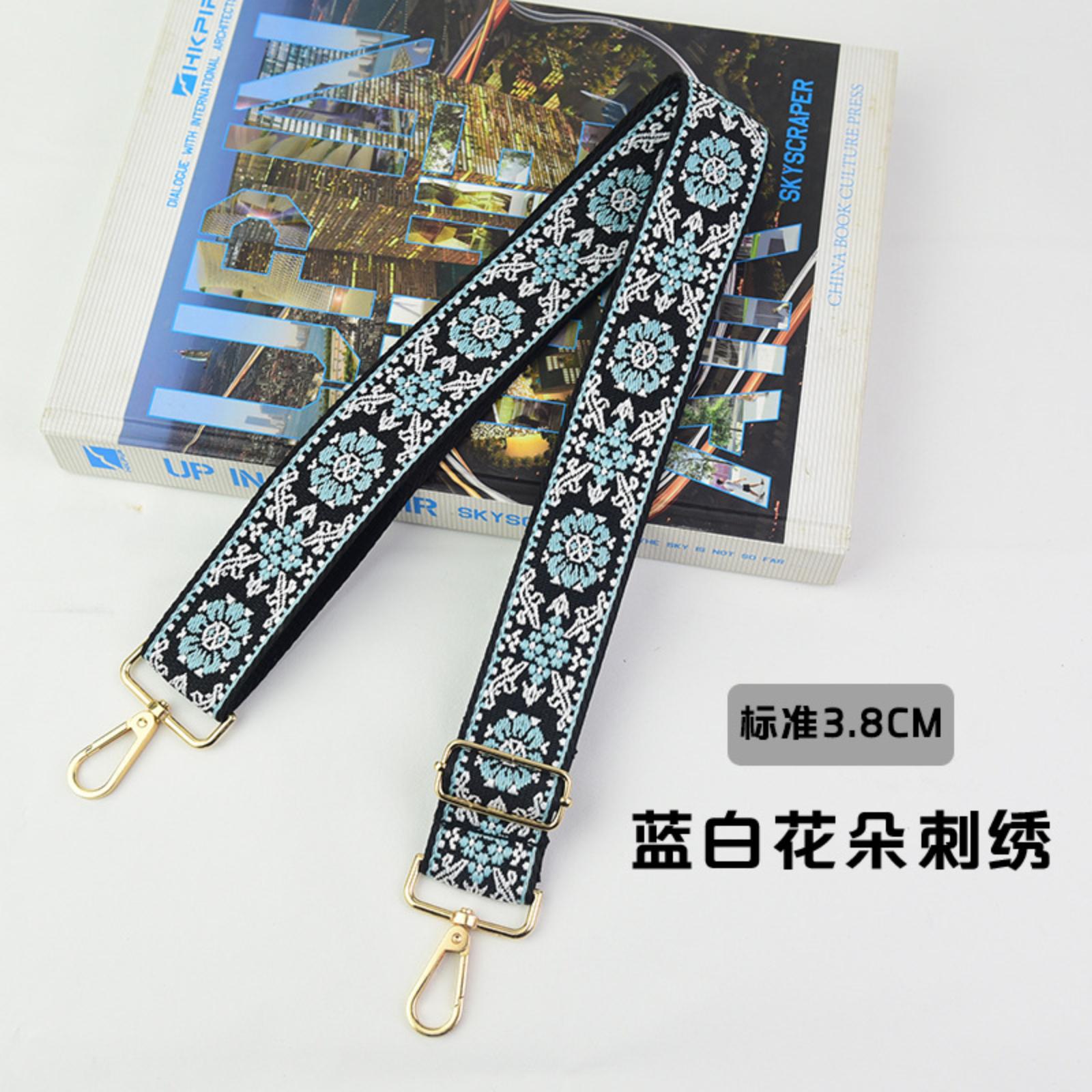 

Wide Adjustable Crossbody Bag Strap Detachable Shoulder Replacement Strap with Floral Embroidery Pattern Durable Metal Hooks and Buckle One Size
