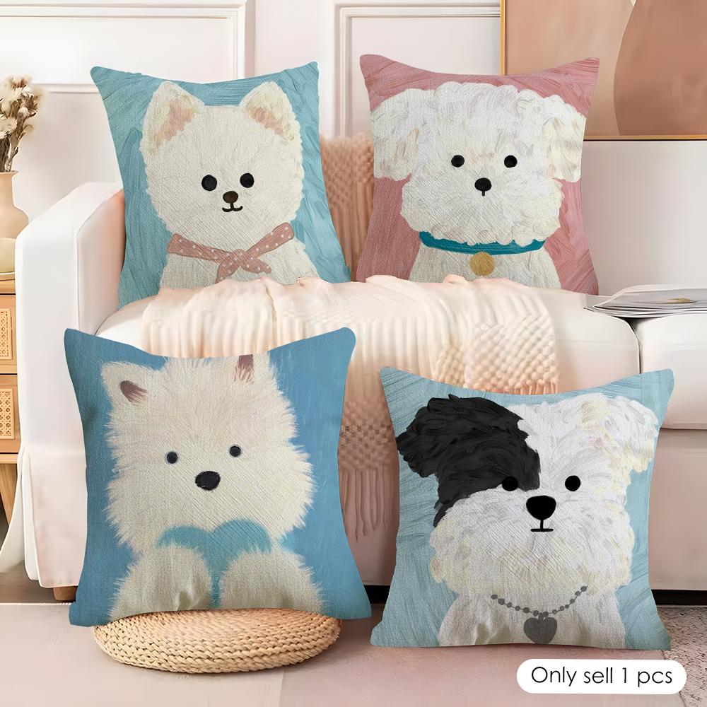 Cute oil painting dog Cushion Cover Soft Plush Fabric DoubleSided Printed Cushion Covers for All Seasons Modern Home Decor