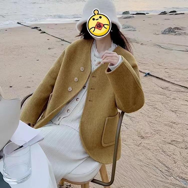Korean Style Short Double Sided Wool Coat Casual Loose Simple Woolen Coat S