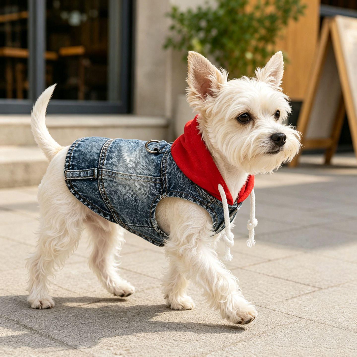 Denim-Kapuzenweste mit Leine für kleine bis mittelgroße Hunde - Heiß verkaufende Haustierkleidung Small rot