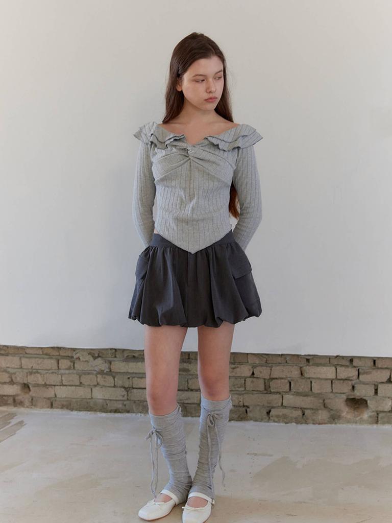 Moi Fair Balloon Pocket Mini Skirt Pants / Charcoal