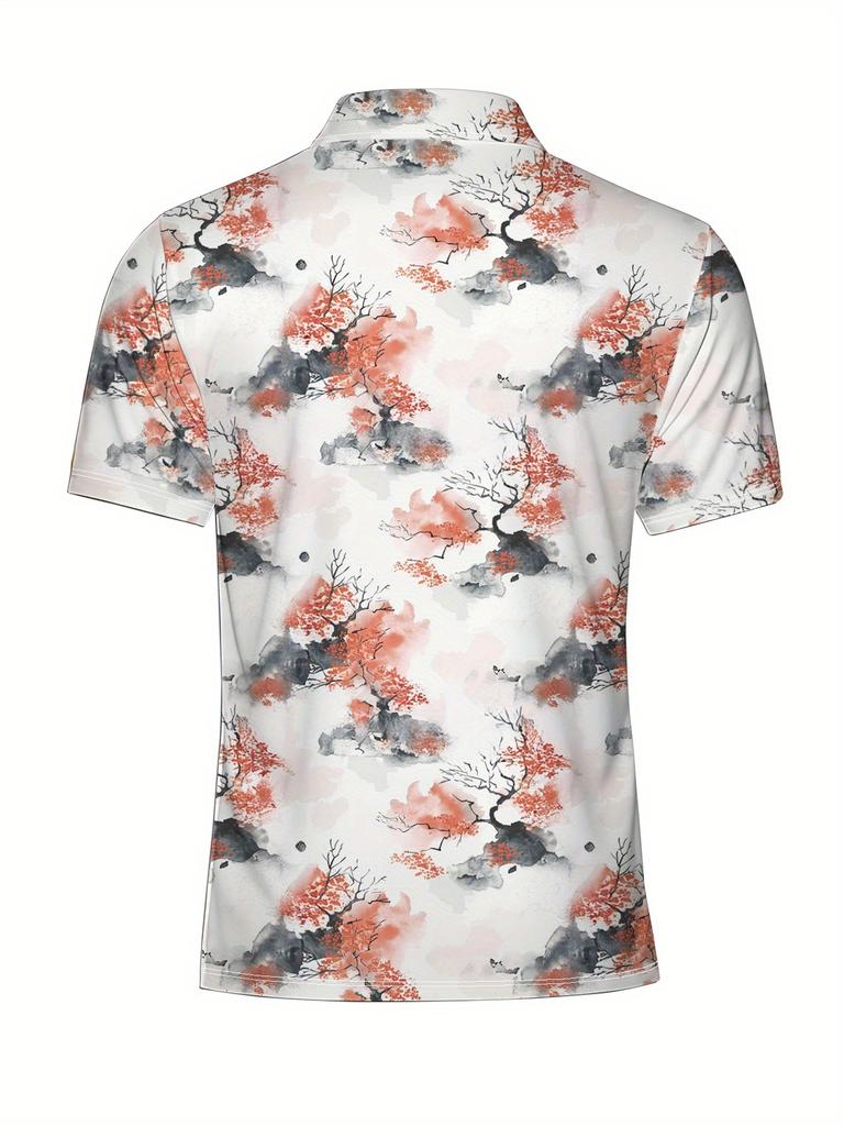 Men'S Short-Sleeve Polo Shirt with Flat Digital Print Pattern - No Texture