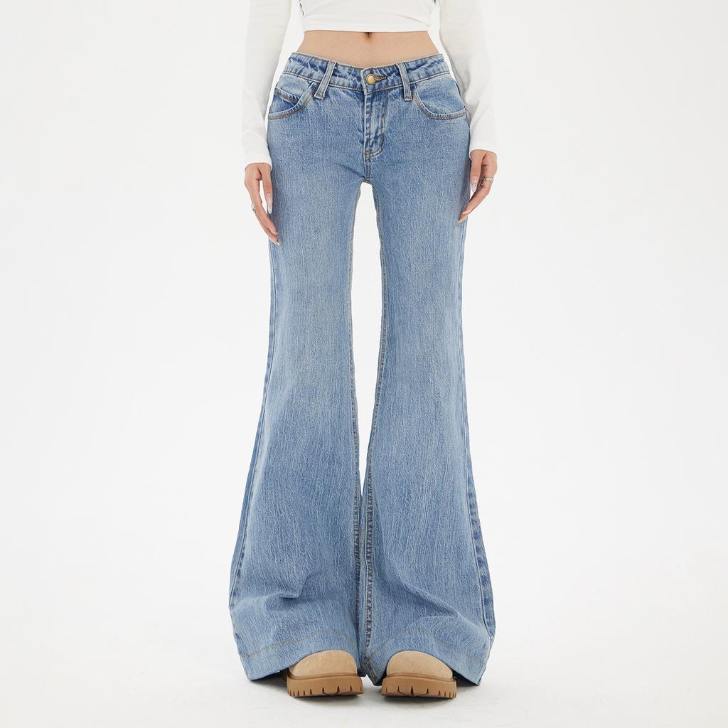 Low-rise and slightly pulled jeans for women's autumn and winter, new Spice Girls elastic and thin, versatile, non-stick legs, flared pants