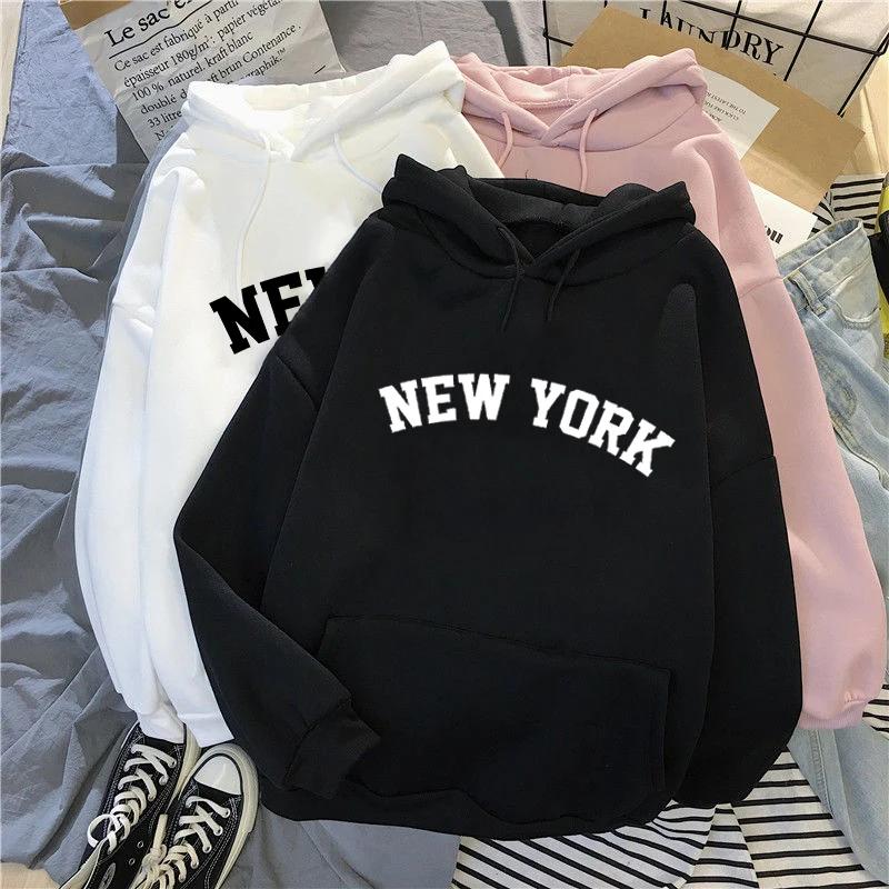Female Thicken Warm Hoodies Lady Autumn Tops NEW Colors Sweatshirts winter Women's NEW YORK printing Hooded