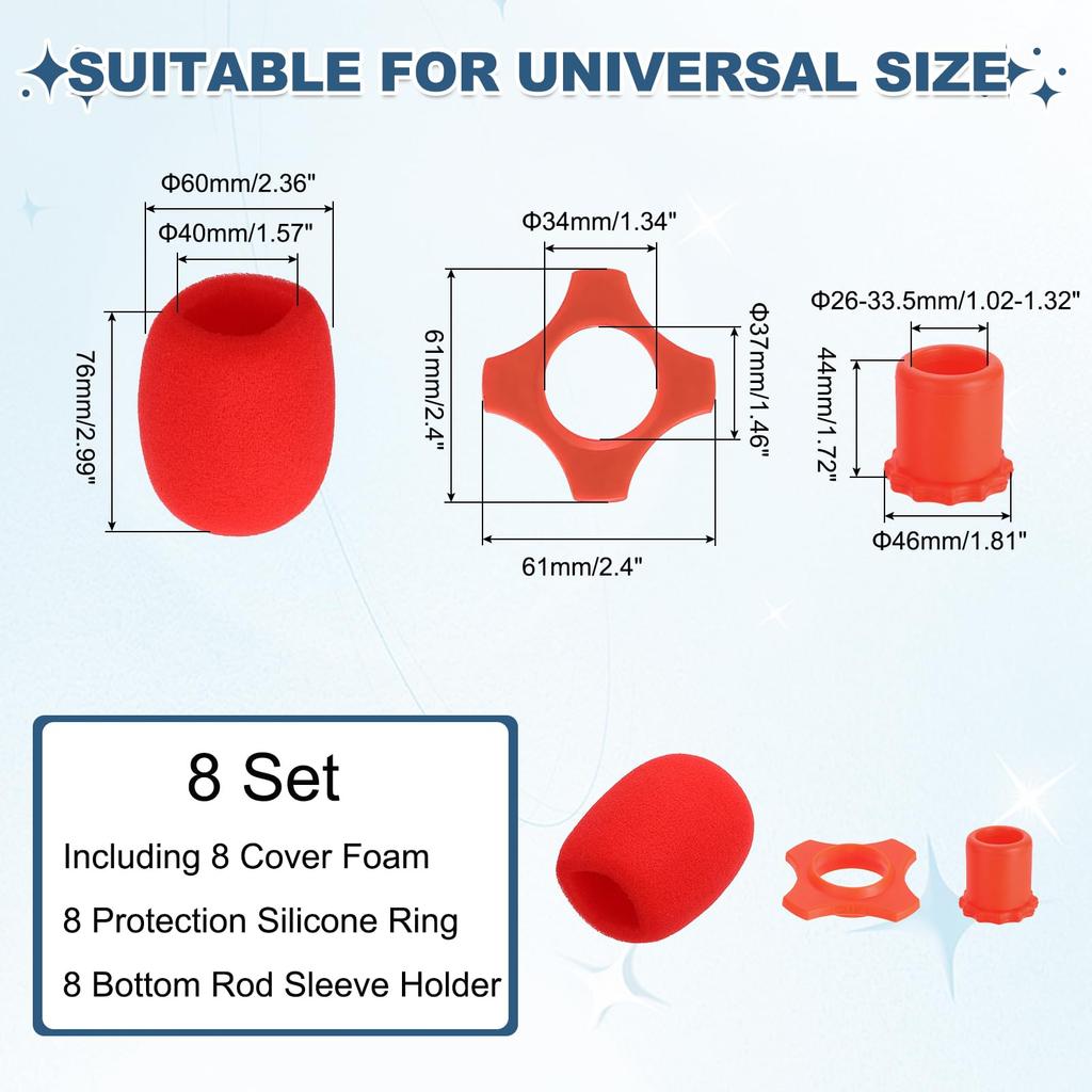Uxcell 8-Piece Set Microphone Cover, Foam Microphone Cover, 1.34-inch Microphone Protection with Silicone Ring & Anti-Tip Bottom Sleeve Holder, for