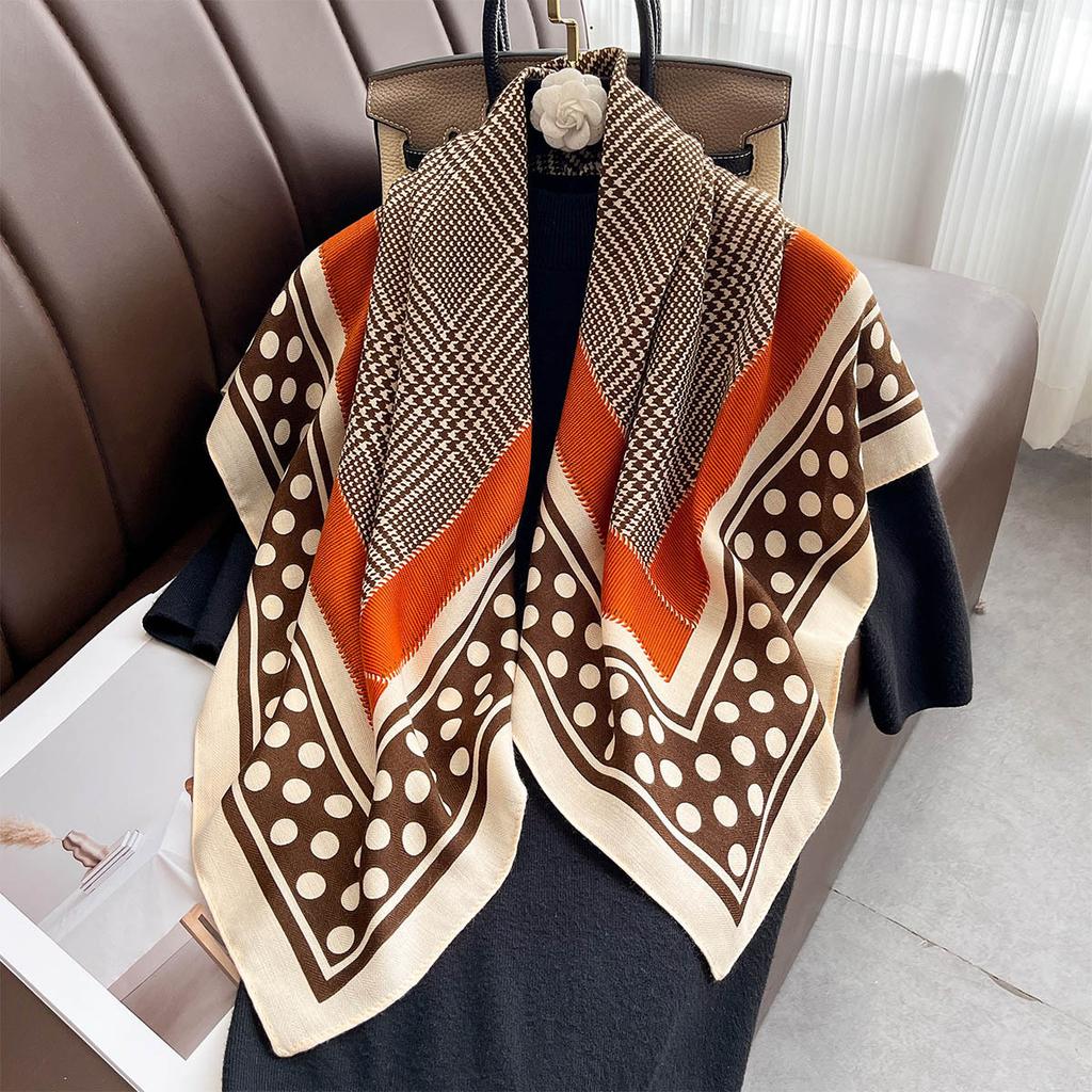 Summer Fashion Versatile Silk Scarf Personalized Pattern Color Matching Printing Large Square Scarf Outer Sunscreen Medium and Long Scarf