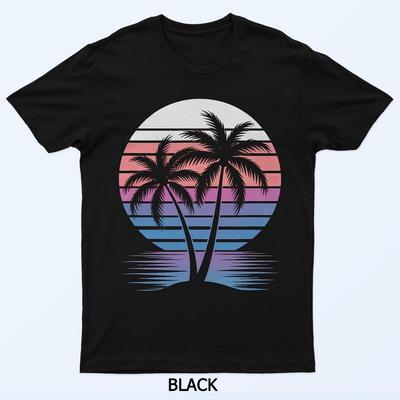 Retro Sonnenuntergang Palmen Tropischer Urlaub Strand Cooles Sommer T-Shirt