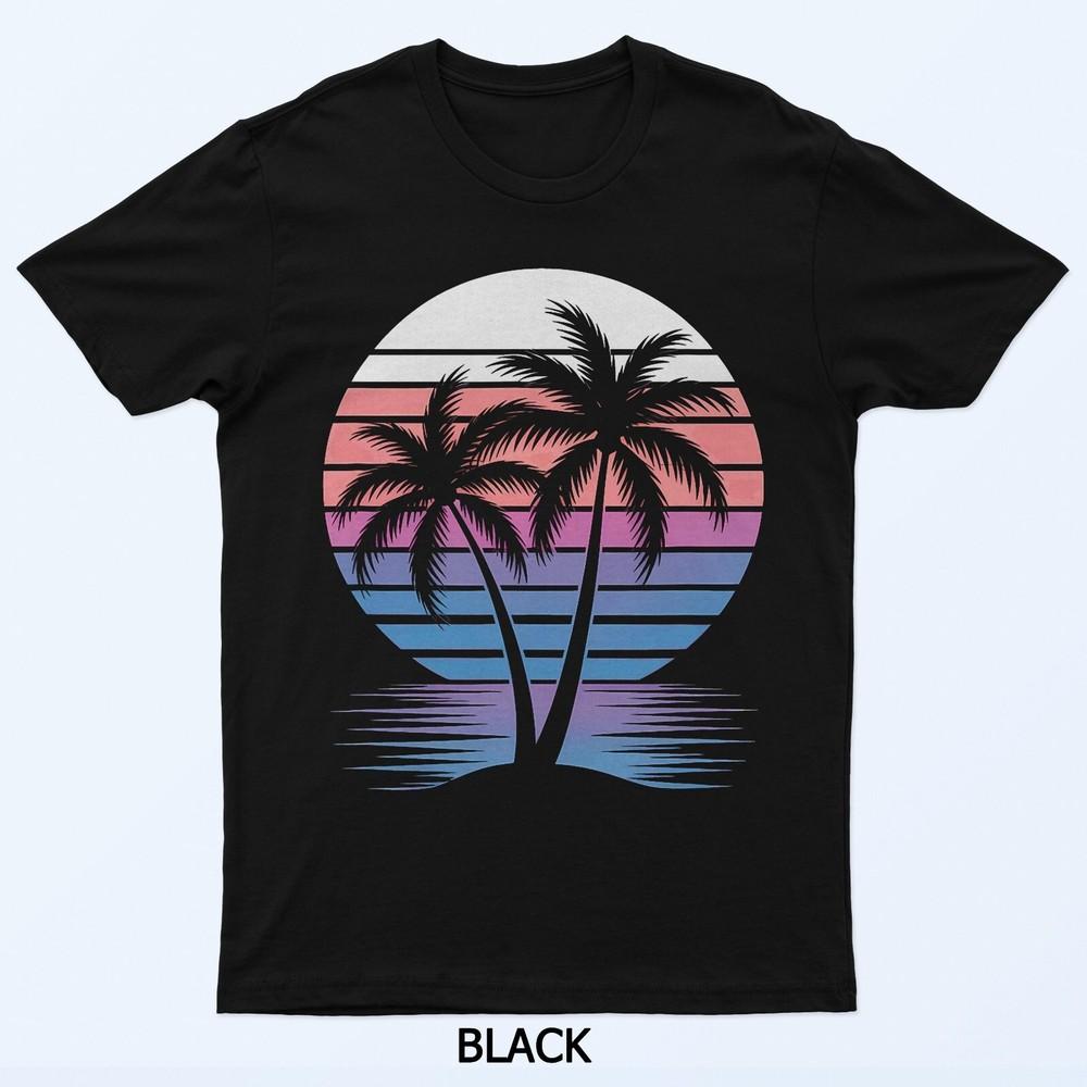 

Retro Sunset Palm Trees Tropical Vacation Beach Cool Summer T-Shirt 4XL