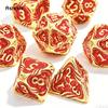 7 Pcs Red Yellow Tree Vine Metal Dice Solid Metal Polyhedral Dice Set Suitable for Role-Playing RPG Board Game Dice RPG