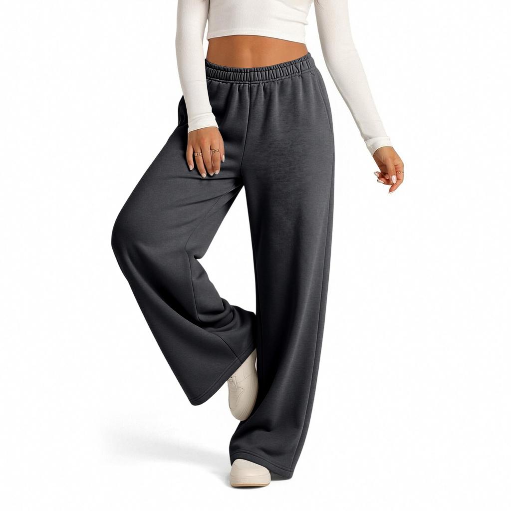 Lässige gefütterte Damen-Sweatpants mit weitem Bein, Kordelzug und Taschen für den Alltag