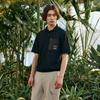 CHALLENGER Men'S Honeycomb Texture Pocket Detail Collared Short Sleeve T-Shirt Black