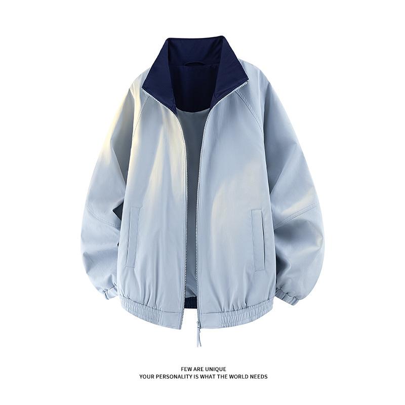 

Cleanfit контрастный пиджак с лацканами мужской и женский осенний американский ретро бейсбольная куртка без капюшона повседневная куртка для пары 3XL небесно-голубой