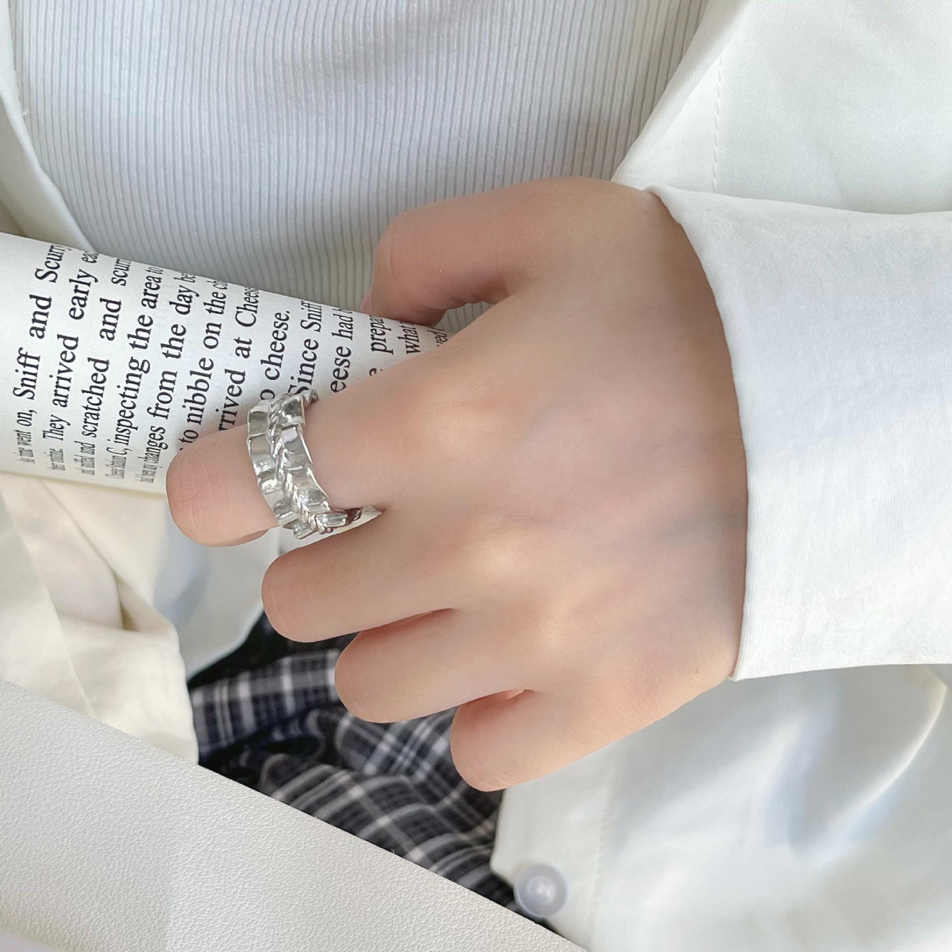 Korean Style Geometric Twist Open Ring with Woven Texture Adjustable Open