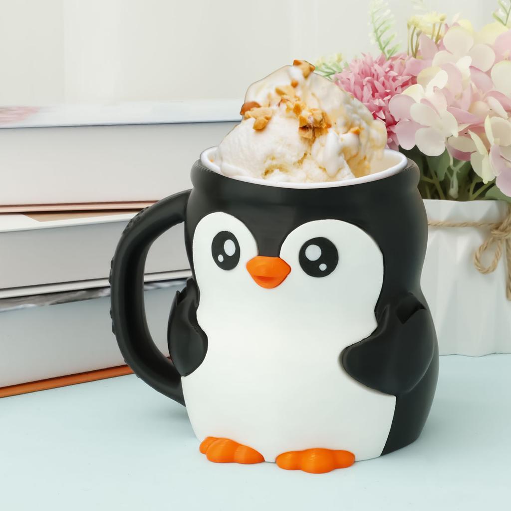 Resin Penguin Shape Ice Cream Holder With Snack Drawer Anti Deformation Wide Opening Penguin Style Ice Cream Container for Movie