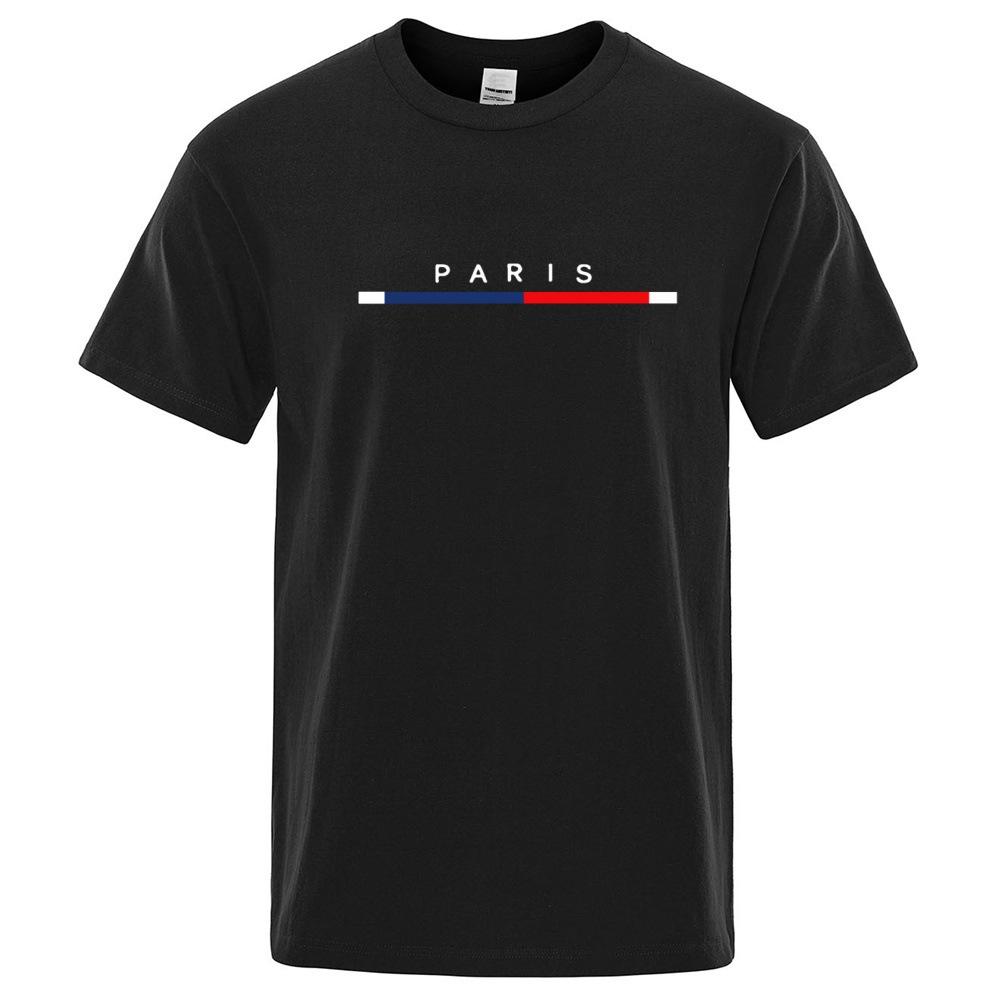 WowClassic Zomer Ronde Hals 3D Letter Parijs Print Top Modieuze Casual Eenvoudige Korte Mouw Heren T-shirts XS