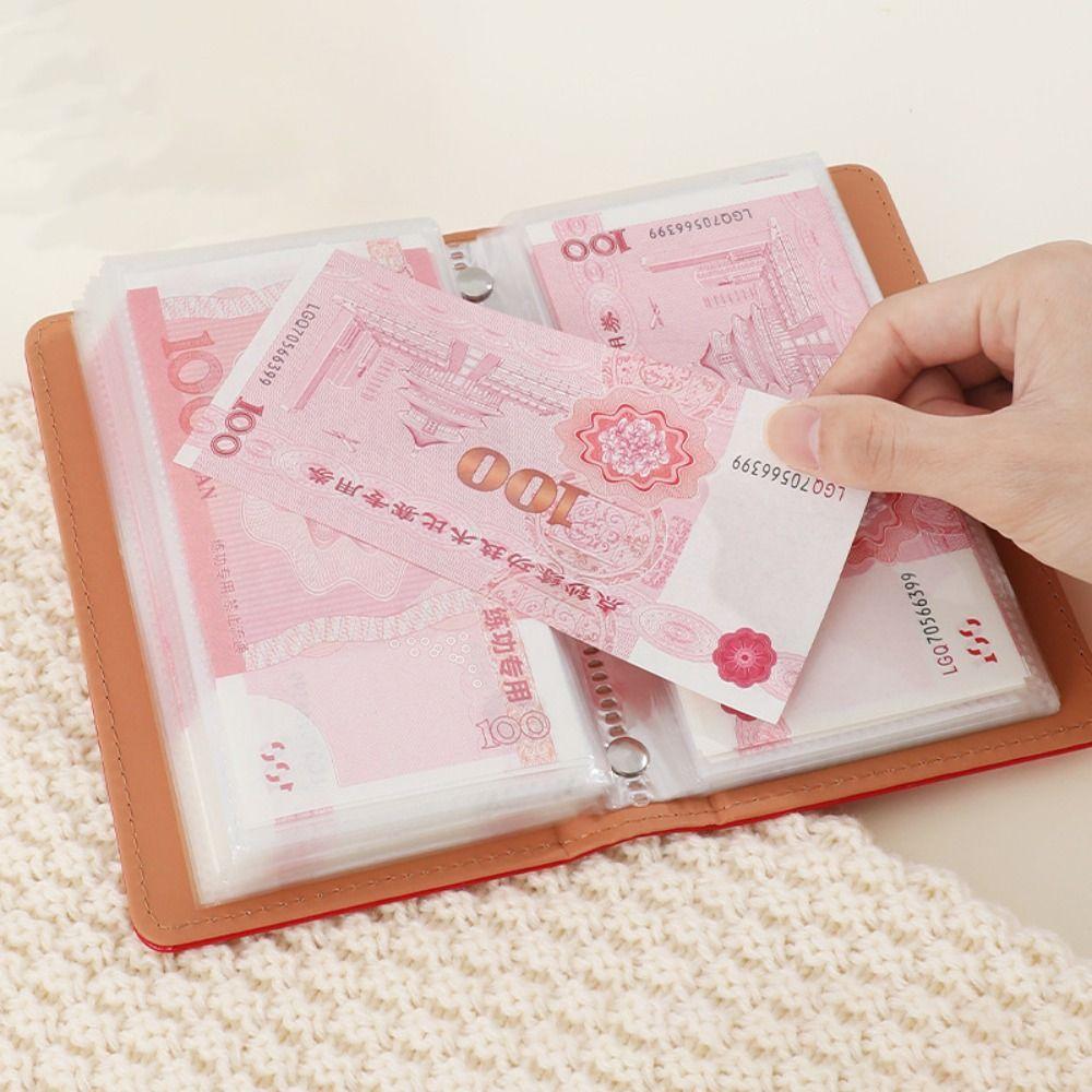 PU Leather Cash Savings Binder 100 Pockets Polka Dot Design Cash Envelope Savings Book with Combination Lock
