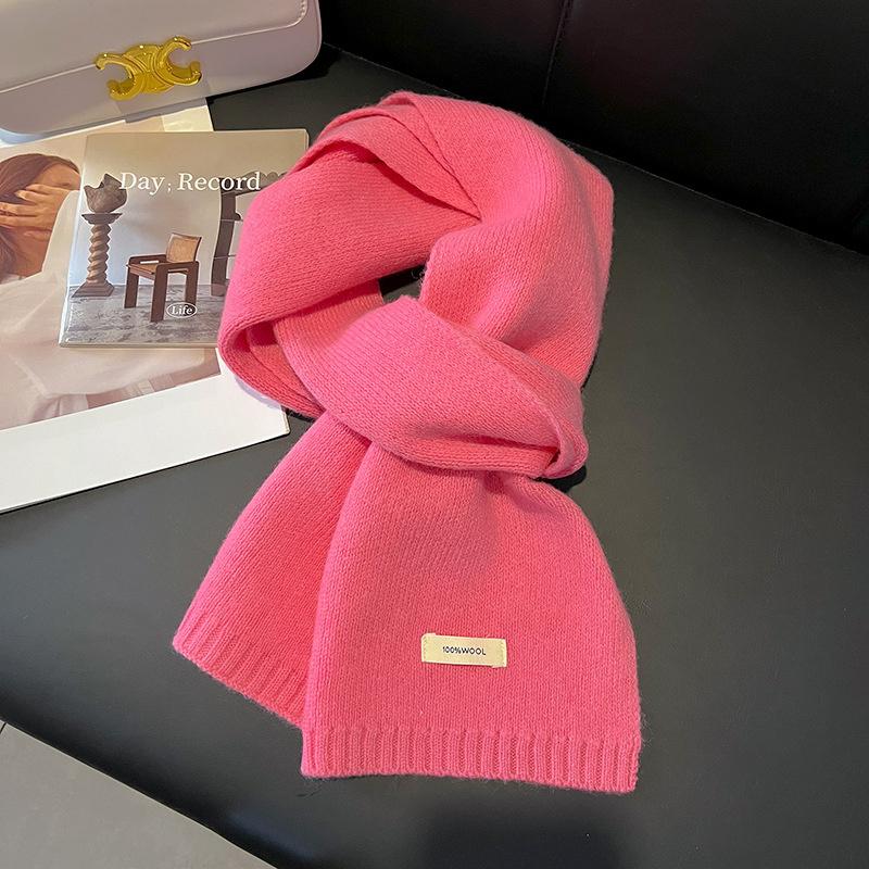 Knitted Scarf Women 100% Wool Winter Warm Scarves Bright Solid Color Design Thickened Shawl Soft Cashmere Pashmina Neck  NEW