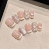 10 Pcs Pink Short Press On Nails Handmade 3D Heart Charms Cute Artificial Nail Tips