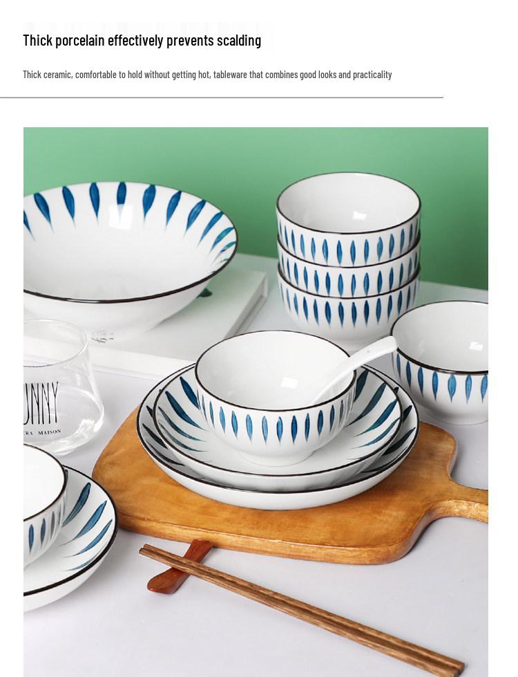 Japanese 10-Person Tableware Set: Creative Rice Bowls, Plates, and Noodle Bowls Combination.