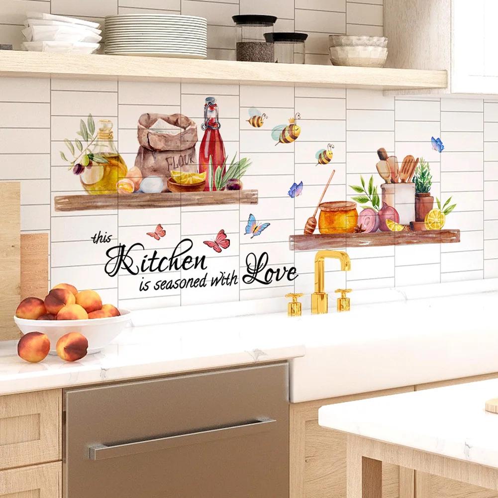 Bees Butterflies Kitchen Wall Sticker Restaurant Background Decoration Wallpaper for Home Decor Living Room Self-adhesive Decals