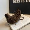 Plush Bag Women's Niche Leopard Print Shoulder Bag Popular Fashion Commuter Messenger Dumpling Bag