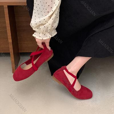 Mode Printemps Femmes Ballerines Bouche Peu Profonde Bout Carré Chaussures Femme Décontracté Couleur Unie Semelle Souple Chaussures Mary Jane Bride Croisée Ballerine