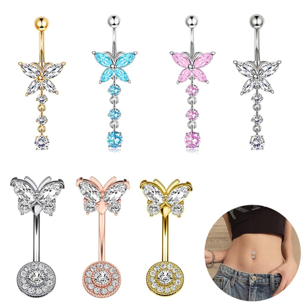 Stainless Steel Belly Button Ring With Zircon Belly Button Studs