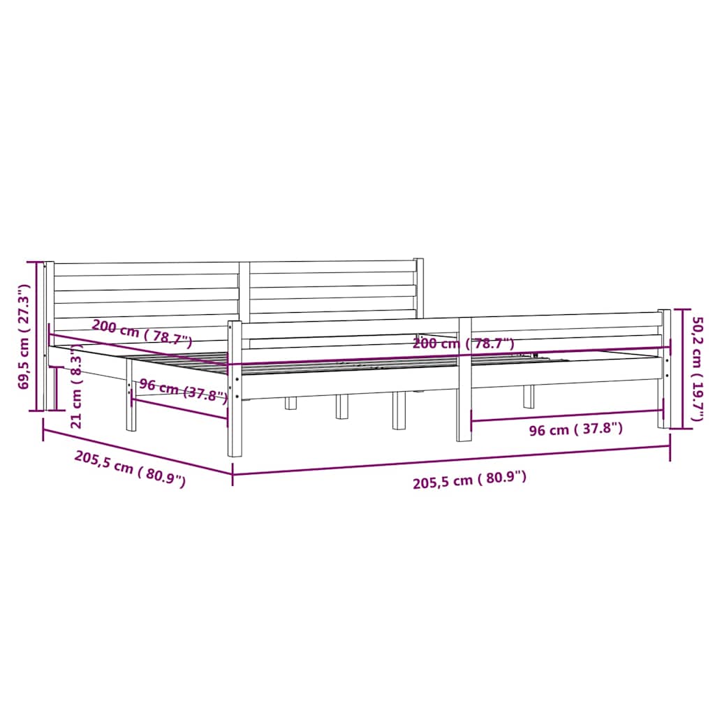 Solid Wood Bed Black 200x200 cm