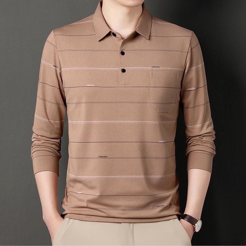 New Spring and Autumn Men's Long-Sleeved Polo Shirt Striped Casual Fashion Polo Collar Men's Top