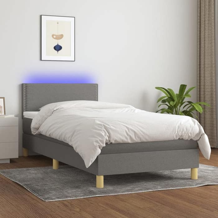 Maison Exclusive - Sommier à lattes de lit avec matelas et LED Gris foncé 90x190cm