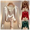 Women's V Neck Silk Top with Pearl Chain, Off White and Multiple Colors