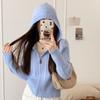 Twist Knitted Zipper Hooded Short Sweater Jacket Waist Slim and Thin Sweet Knitted Cardigan Women's Autumn