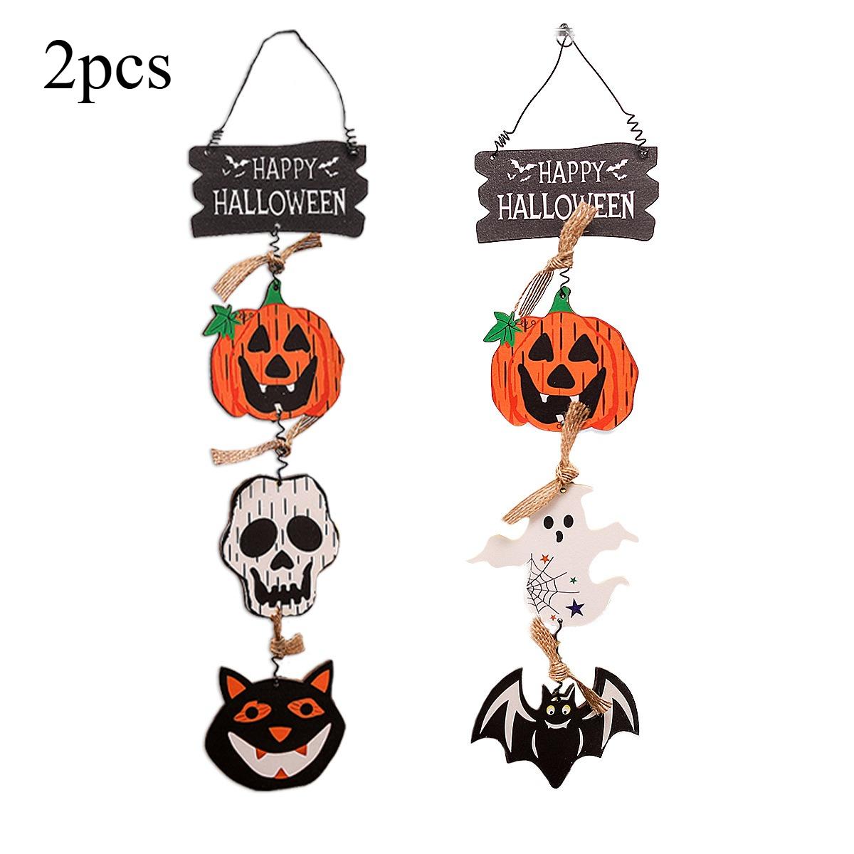 

2PcsNew Halloween Decoration Wooden Sign Door Hanger Pumpkin Ghost Ornament Set Creative Hanging Decor for Seasonal Home Display