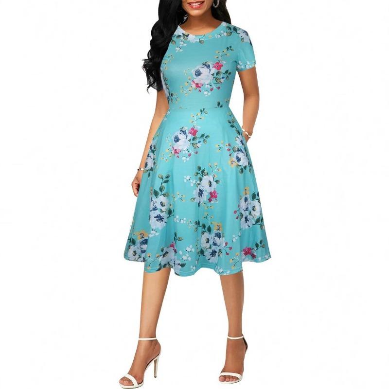 GMXIA Kadın Modası Yaz İlkbahar Kısa Kollu O-Boyun Günlük Elbiseler