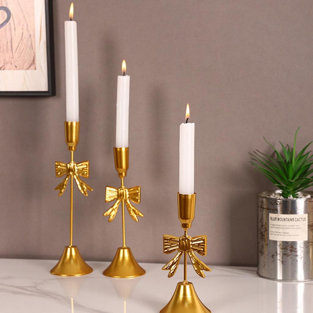 Christmas Golden Bow Candle Holder Sturdy Iron Candlestick Festive Bow Candlestick Sophisticated Light Luxury Candle Holder