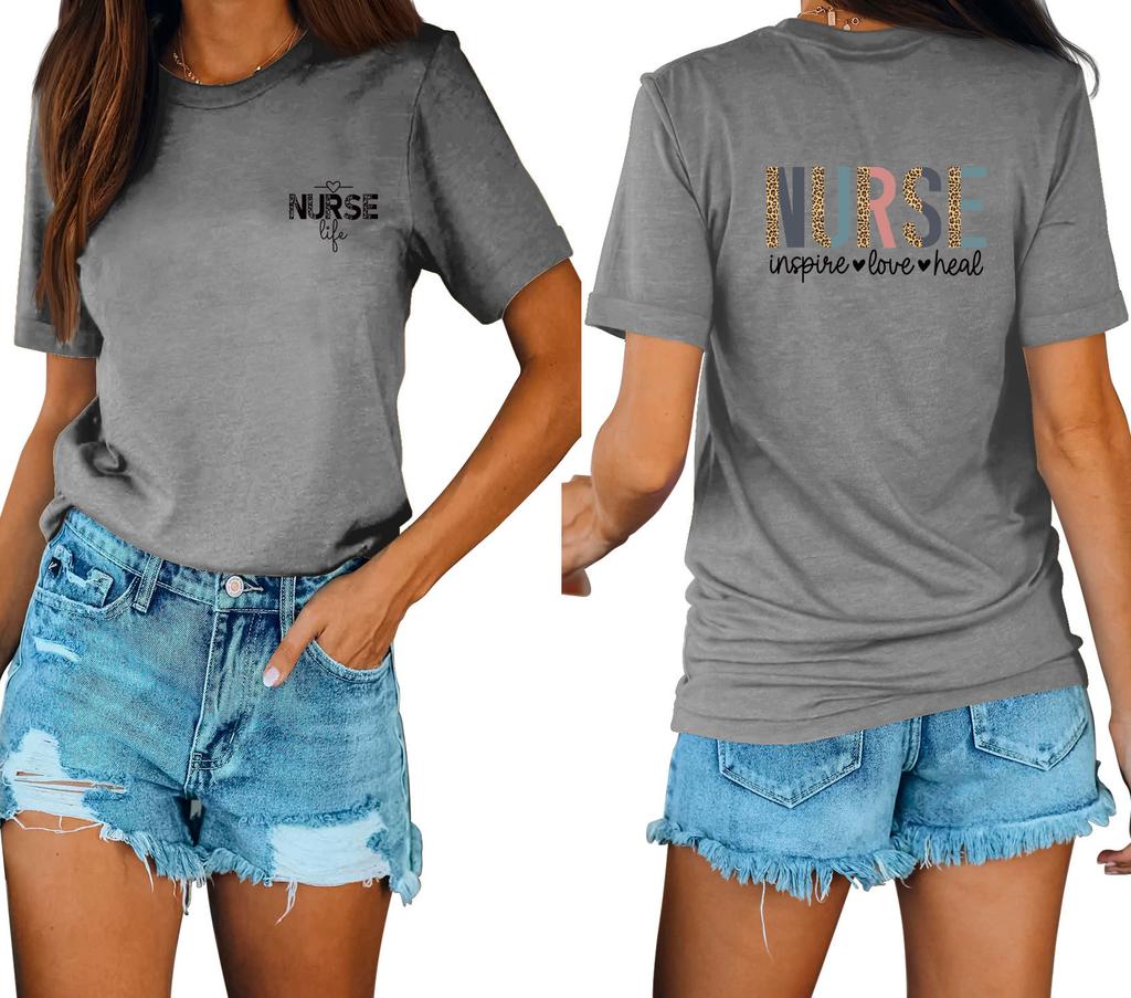 Casual fashion front and rear printing loose round neck short sleeves
