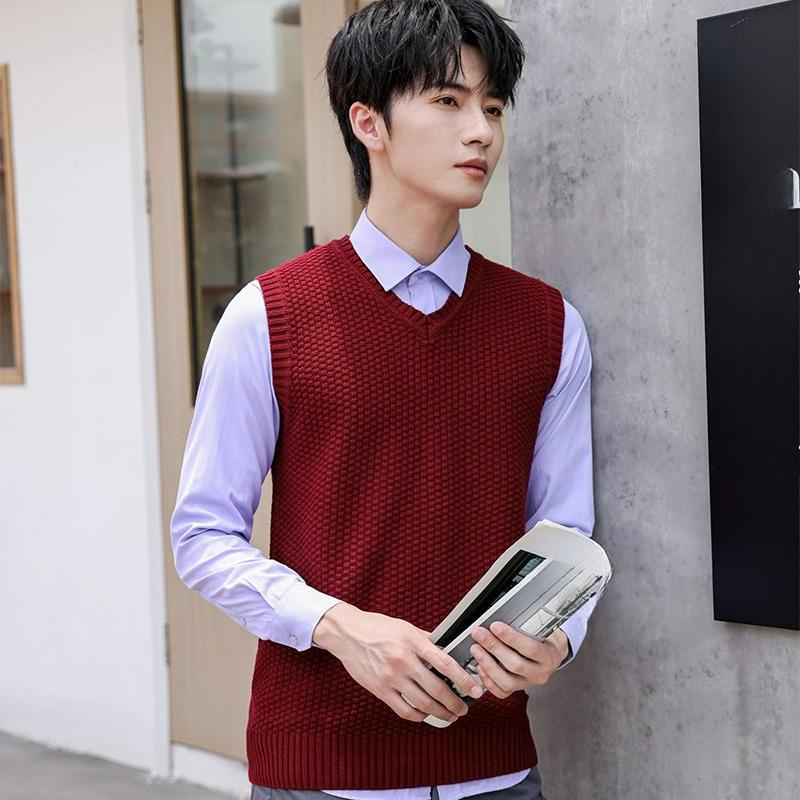 Autumn and Winter Sweater Vest Men's Solid Color V-neck Sleeveless Waistcoat Youth Trend Men's Knitted Vest