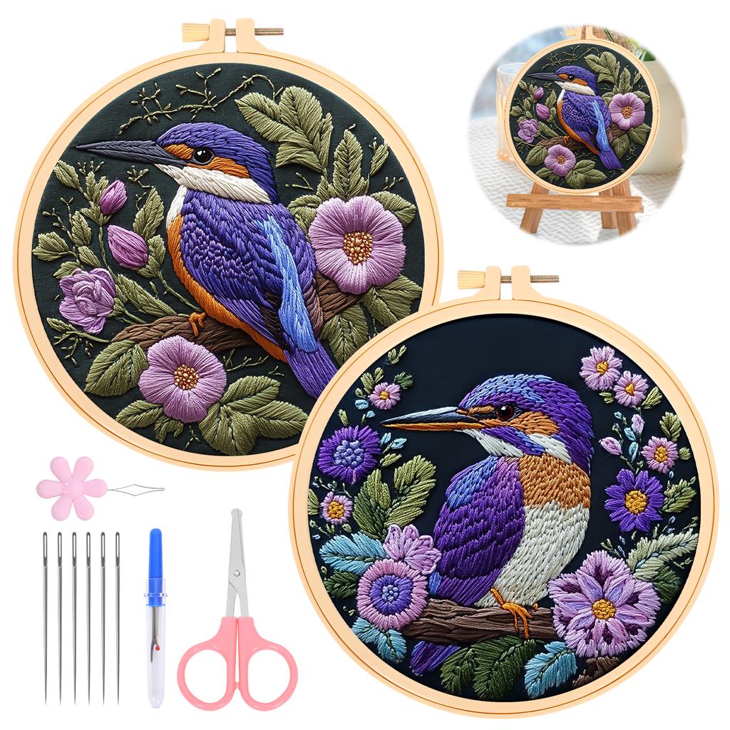 DIY Embroidery Beginner Kit Adult Embroidery Starter Kit with Pre Stamped Floral Bird Pattern for Craft Lover Beginner