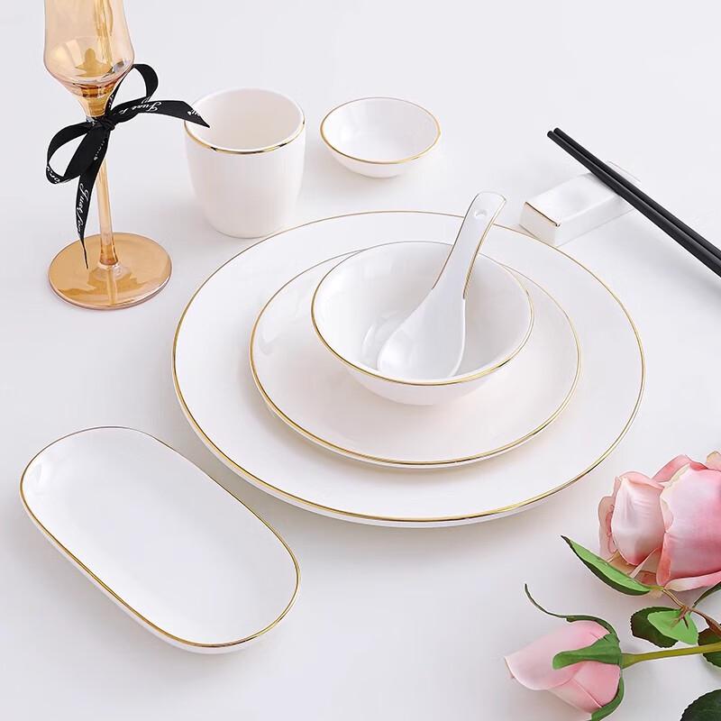 New Chinese Style Gold Rim Ceramic Tableware Set