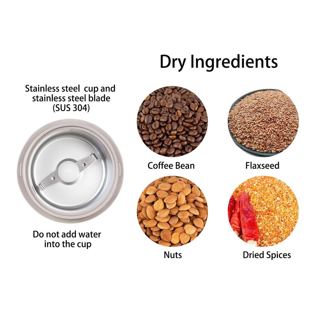 DR MILLS DM-7441W Electric Dry Spice & Coffee Grinder, Blade and Cup Made of SUS304 Stainless Steel