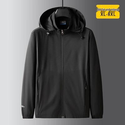 Dibenze Men's Plus Size Detachable Hood Ice Silk Lightweight Jacket