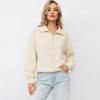 Women Spring Autumn Casual Sports Zipper Lapel Long Sleeve Solid Color Pullover Hoodies Sweatshirt Top