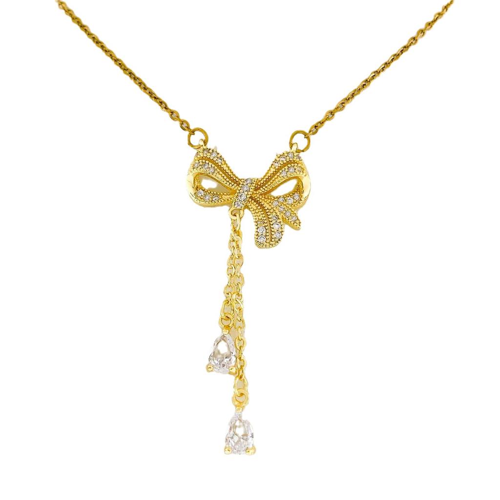 Necklace Does Not Fade Women's Summer Zircon Bow New Titanium Steel Necklace Fashion High-end Accessories Niche Collarbone Chain