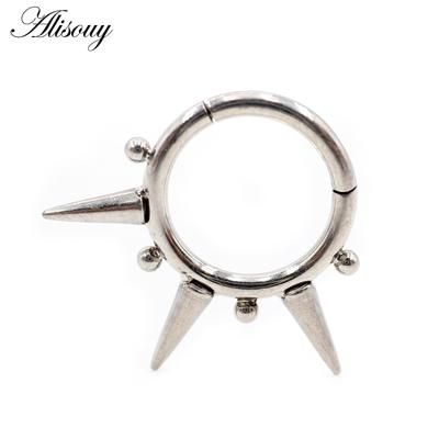 Alisouy 1PC G23 Titanium Steel Cone Ball Spike Hinged Clicker Nose Septum Rings Ear Hoop Cartilage Earring Body Piercing Jewelry