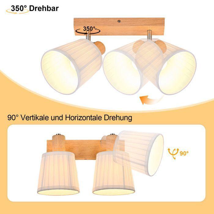 Projecteur à double tête - NETTLIFE - E14 - Rotation 350° - Abat-jour bois et tissu - Blanc