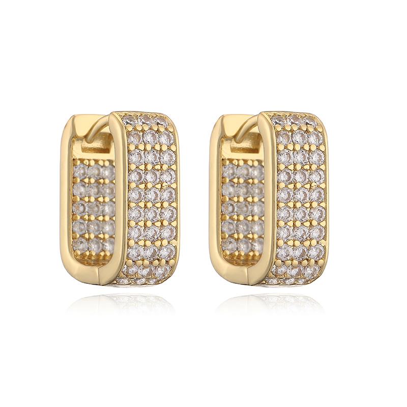 

HECHENG,High Quality Earrings Brass With Full CZ Stones Round U Shape Golden/Coppery Couple Ladies Earrings 1 Pair Other