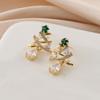 EH1492 Zircon Christmas Tree Stud & Dangle Earrings with Water Drop & Mosquito Coil Design (No Piercing)