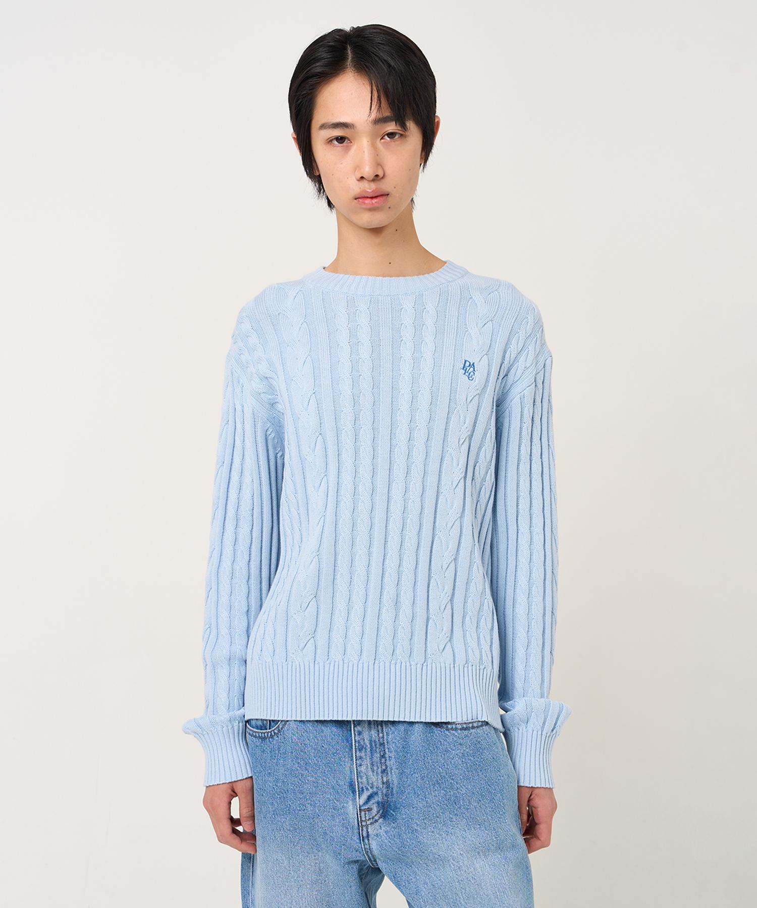Plack Cable Crop Knit Blue L/Free